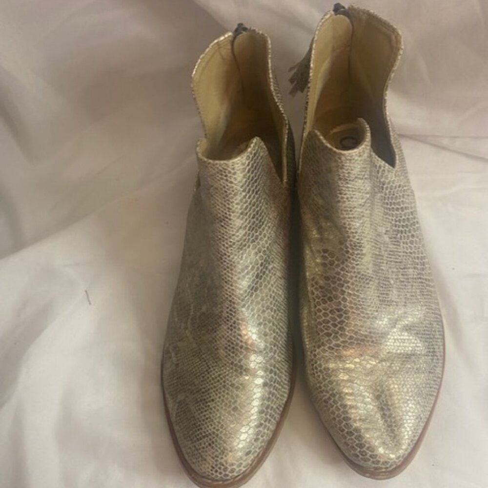 CHA CHA Metallic (Silver) LEATHER Booties, size 7